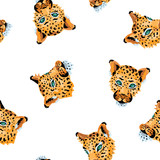 Leopard faces seamless pattern. Vector illustration.