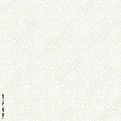 Vector Overlapping Beige Water Lilies on White Background Seamless Repeat Pattern. Background for textiles, cards, manufacturing, wallpapers, print, gift wrap and scrapbooking.