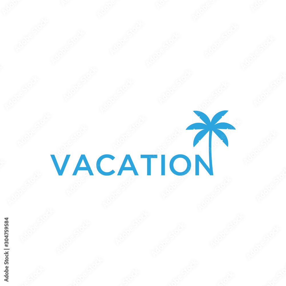 Vacation logo design template. Green palm inn seaside. The concept for travel agency, tropical resort, beach hotel, spa. Summer vacation symbol. Vacation logo design template. Green palm inn seaside. The concept for travel agency, tropical resort, beach hotel, spa. Summer vacation symbol.
