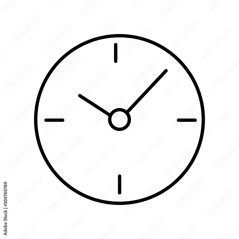 Line icon of a round clock with 10 a.m. and 10 minutes on a white background isolated for websites. Editable outline stroke linear icon watch. Thin vector black contour Line icon of a round clock with 10 a.m. and 10 minutes on a white background isolated for websites. Editable outline stroke linear icon watch. Thin vector black contour