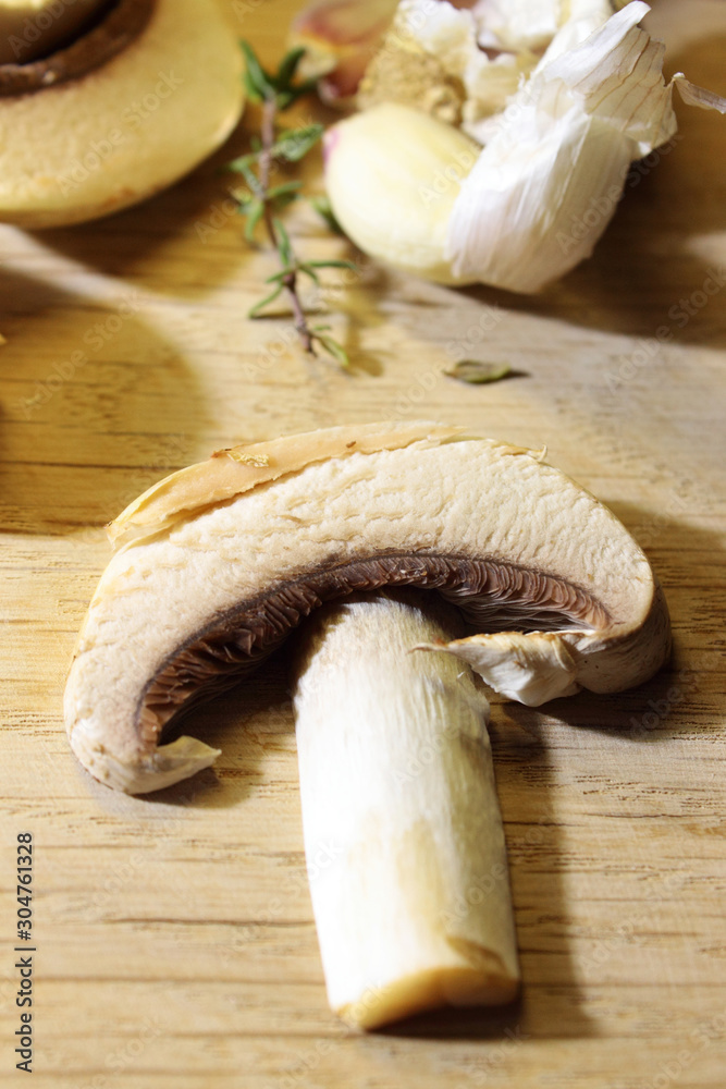 mushrooms on wooden table mushrooms on wooden table