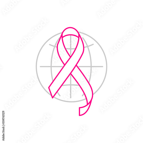 Breast cancer awareness pink ribbon icon. Outline thin line flat illustration. Isolated on white background. 