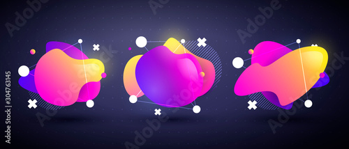 Vector Illustration Set Of Abstract Modern Flowing Liquid Shapes. Dynamical Colored Forms And Line. 