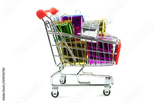 4 Wheel shopping trolley at gift box