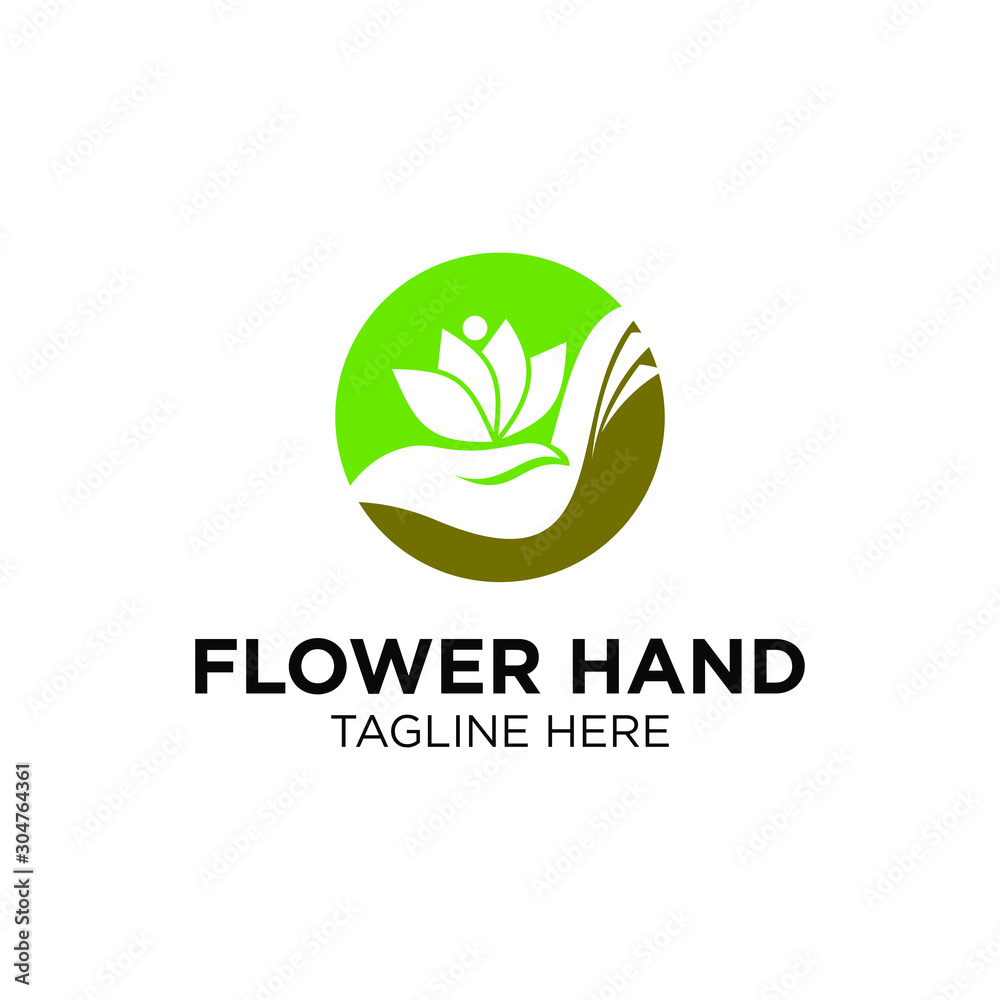 Leaf or flower with hand logo templates