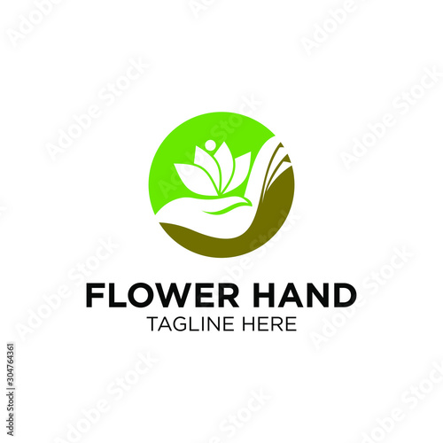 Leaf or flower with hand logo templates