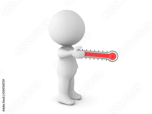 3D Character holding hot thermometor
