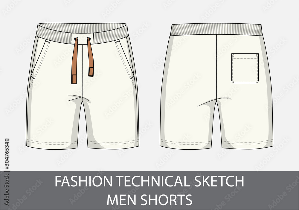Fashion technical drawing sketch for men shorts in vector graphic - obrazy, fototapety, plakaty 