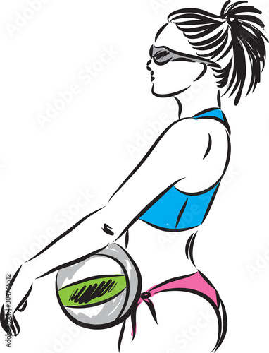 volley beach woman player with ball vector illustration