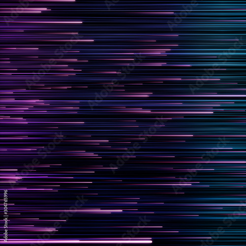 Neon abstract lines design on dark background. Print. Pink and plue dynamic stripes