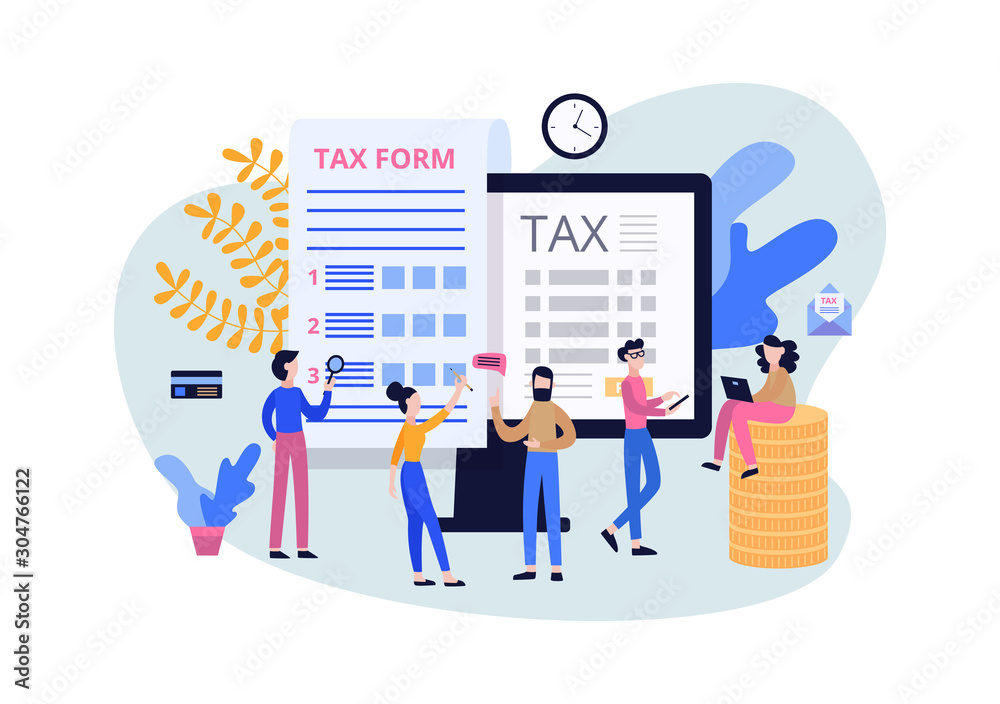 Tax submit and online payment, year-end report flat vector illustration isolated. Tax submit and online payment, year-end report flat vector illustration isolated.