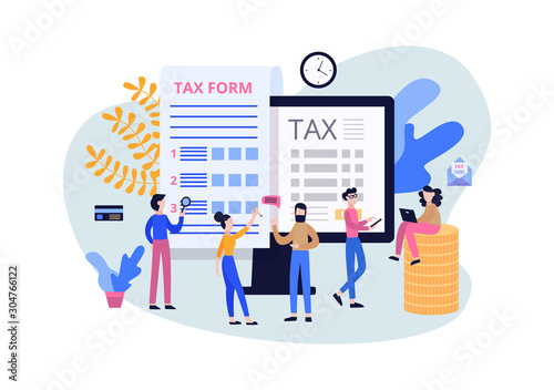 Tax submit and online payment  year-end report flat vector illustration isolated.