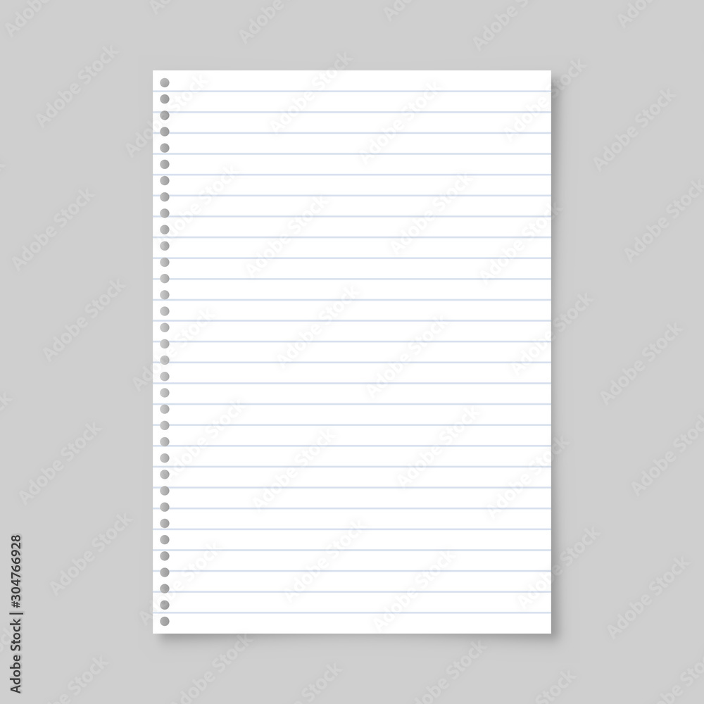 Realistic blank lined paper sheet with shadow in A4 format isolated on gray background. Notebook or book page. Design template or mockup. Vector illustration. Realistic blank lined paper sheet with shadow in A4 format isolated on gray background. Notebook or book page. Design template or mockup. Vector illustration.