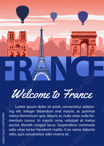 France landmark brochure in typography national flag color design,advertising artwork,vector illustration