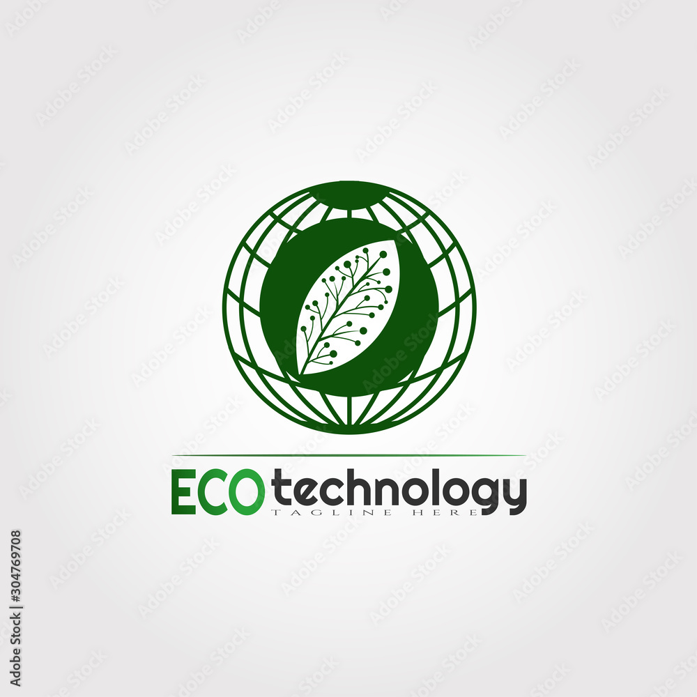 ECO Technology logo design with leaf and earth combination, illustration element ECO Technology logo design with leaf and earth combination, illustration element