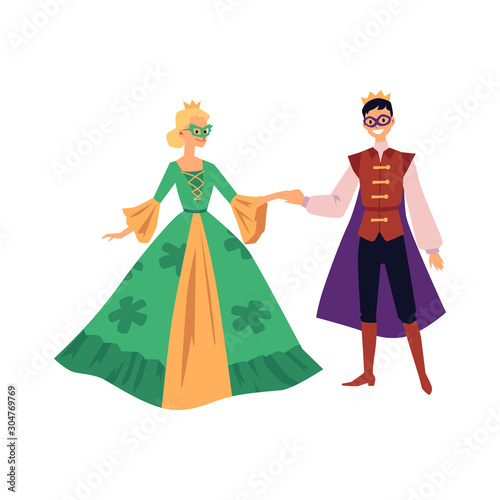 Theater actors, man and woman in costumes, flat vector illustration isolated.