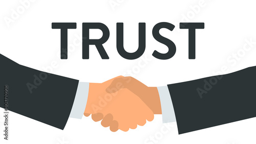 Vector illustration of a handshake close up with a background word TRUST. Poster with text placeholder and description