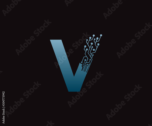Digital V Letter Network  Data Logo Icon