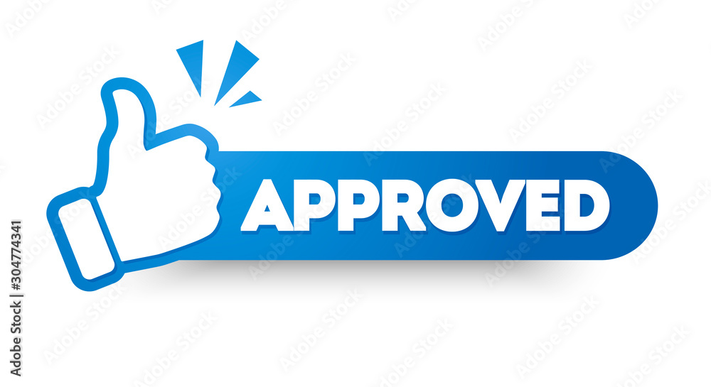 Vector Illustration Approved Label With Thumbs Up. Modern Web Banner Element. Vector Illustration Approved Label With Thumbs Up. Modern Web Banner Element.
