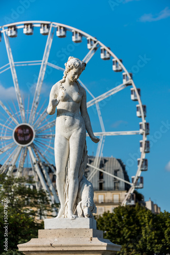 The Nymphe statue by Louis Auguste Leveque located within the Grand Carre area of the Tuileries Gardens, a classed as a minor female nature goddess.