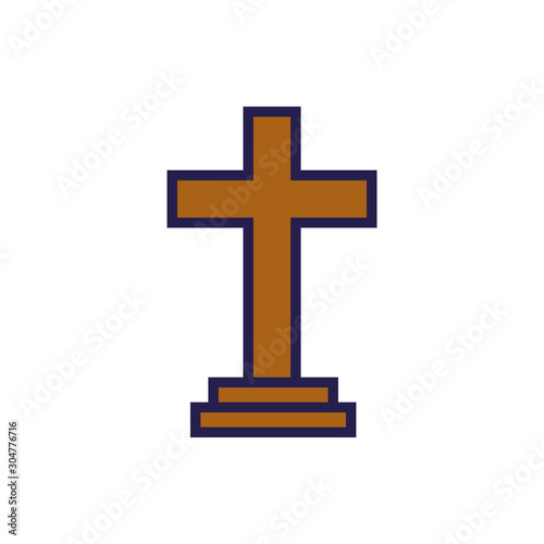 wooden cross religious isolated icon