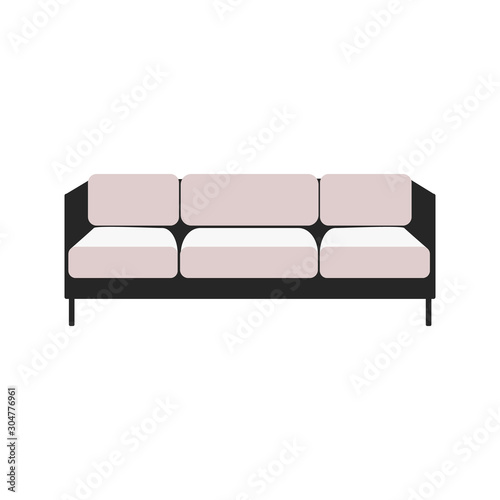 Padded black and white fabric couch with seats icon vector illustration isolated.