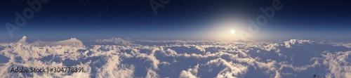 The sun over the clouds, panorama of the clouds, flight over the clouds