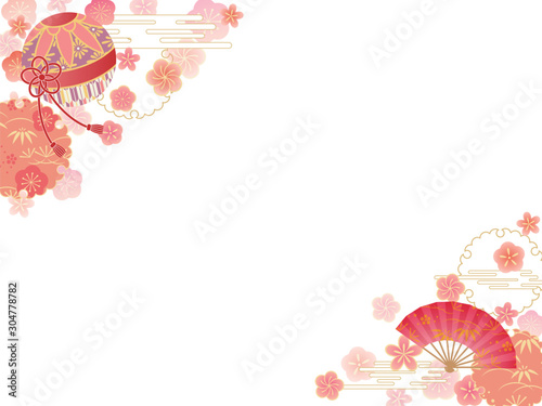 梅と鞠と扇子