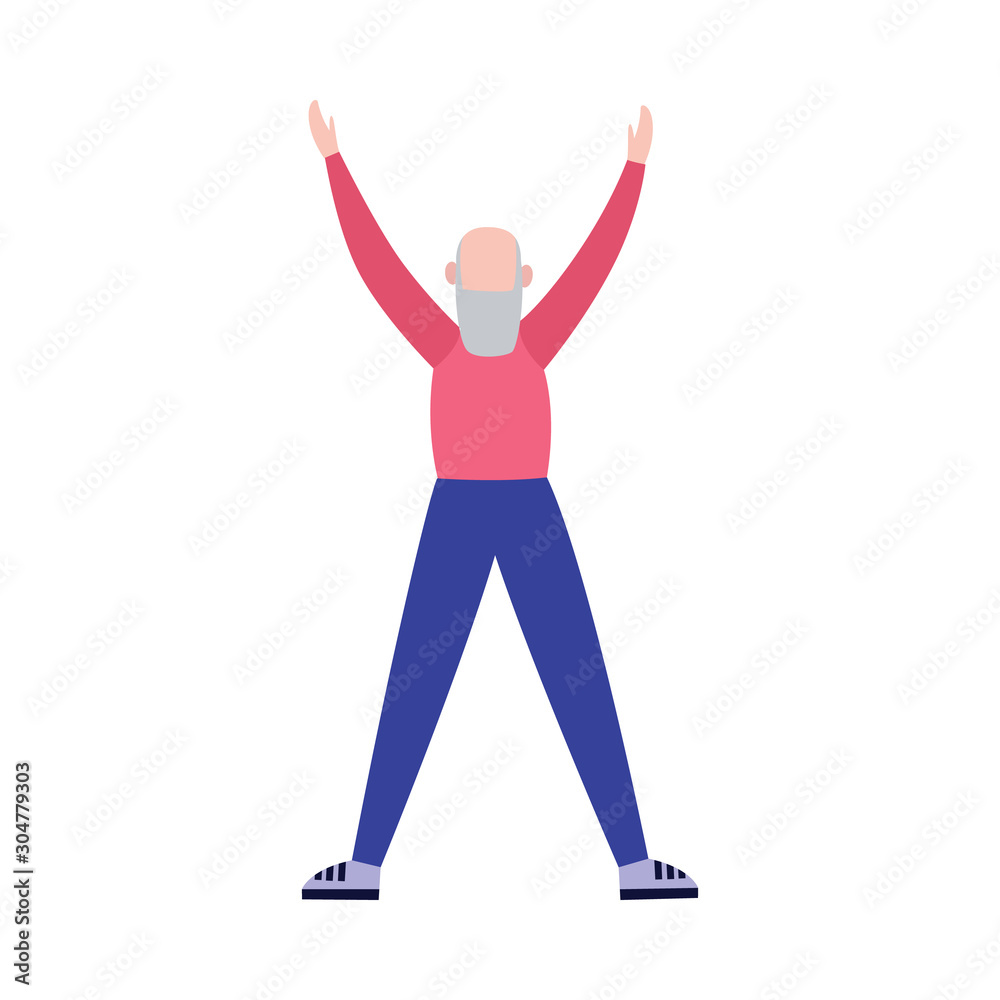Fototapeta premium Old man doing stretching workout in sport clothes - cartoon vector illustration