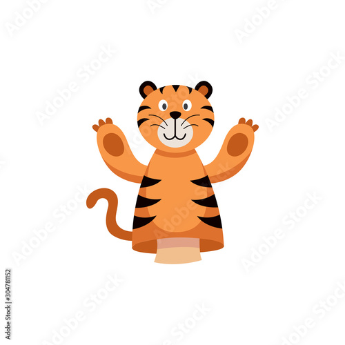 Tiger hands or finger puppet color icon , flat vector illustration isolated.
