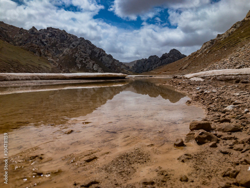 Tibetan river with ice sheets