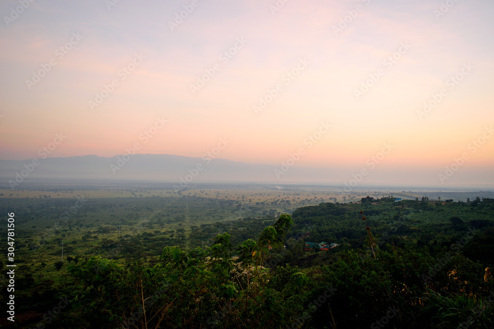 View of the Queen Elizabeth National Park at sunrise
