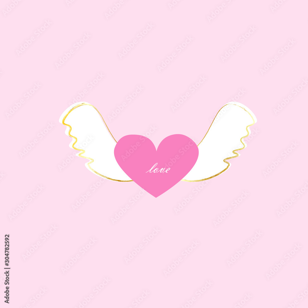 sweet heart with angel wings rillustration, valentines day element