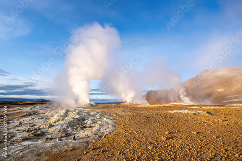 steaming mud holes and solfataras in the geothermal area of Hverir near lake Myvatn, northern Iceland © Uwe