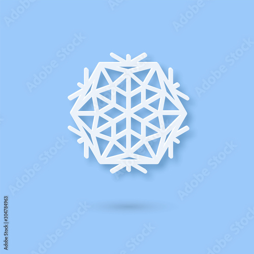 Vector Multilayered Paper Snowflake icon. Paper cut snow flake isolated on violet color cover. Weather ornate symbol. Flat style Christmas, Noel greeting Origami craft snowflake