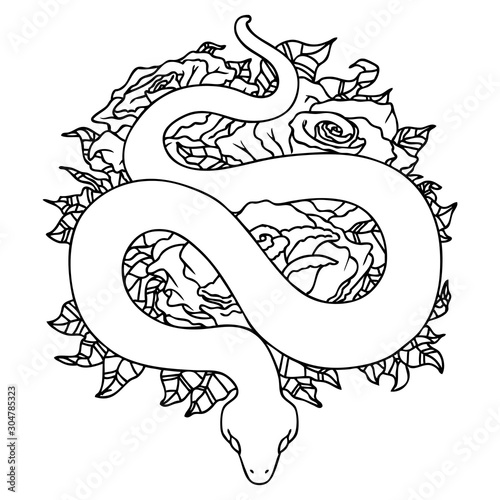 snake and flowers tatoo