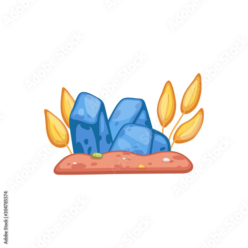 Underwater stones with sea plants cartoon vector illustration isolated.