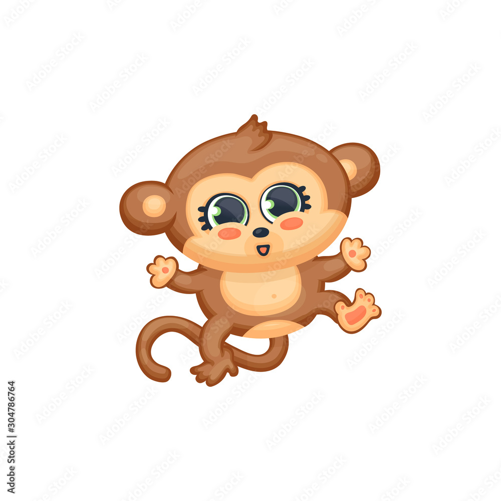 Obraz premium Cartoon monkey character vector illustration in kawaii japanese style isolated.