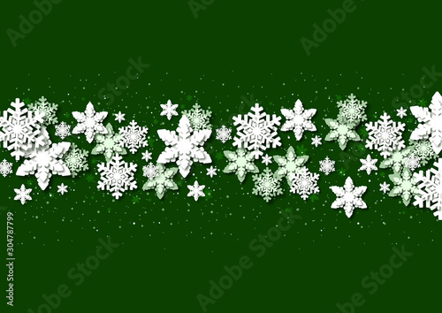 Green Christmas Background with Paper Snowflakes - Abstract Modern Festive Il...