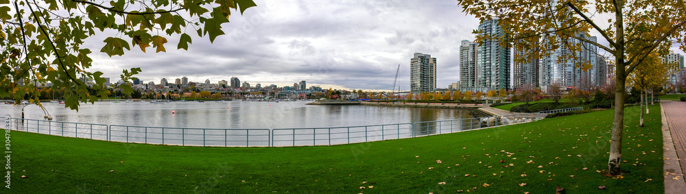 Panoramic view of a marina in Vancouver