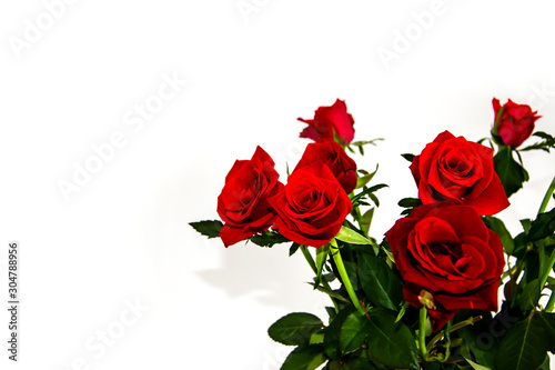 Bouquet of small Dutch red roses in a vase on a white background isolate © Nikolay