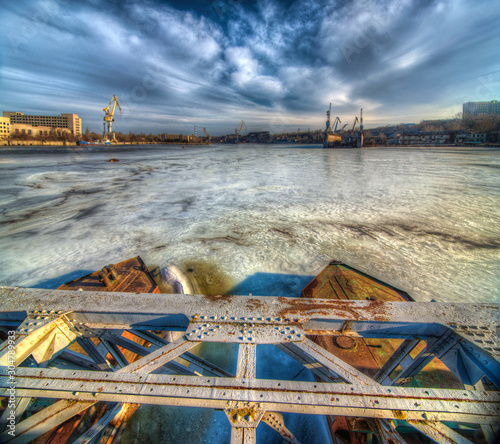 Industrial winter city view of Mykolayiv