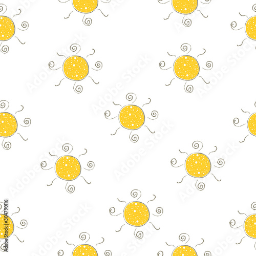 Fototapeta Naklejka Na Ścianę i Meble -  Seamless Pattern with Hand Drawn Suns. Scandinavian Hand Drawn Style. Vector Illustration