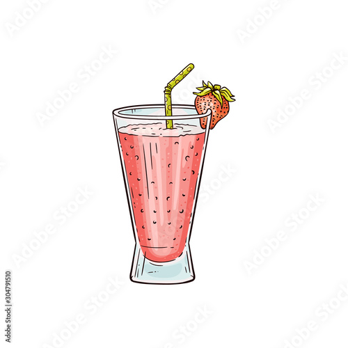 Sweet strawberry milkshake drawing isolated on white background