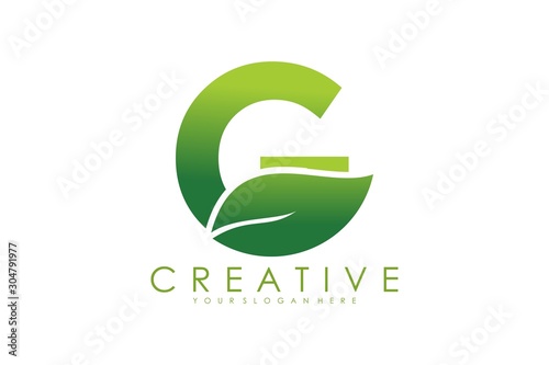 Initial Letter G with Leaf on Green Color, Usable for Branding and Nature Logos. Flat Vector Logo Design Template Element