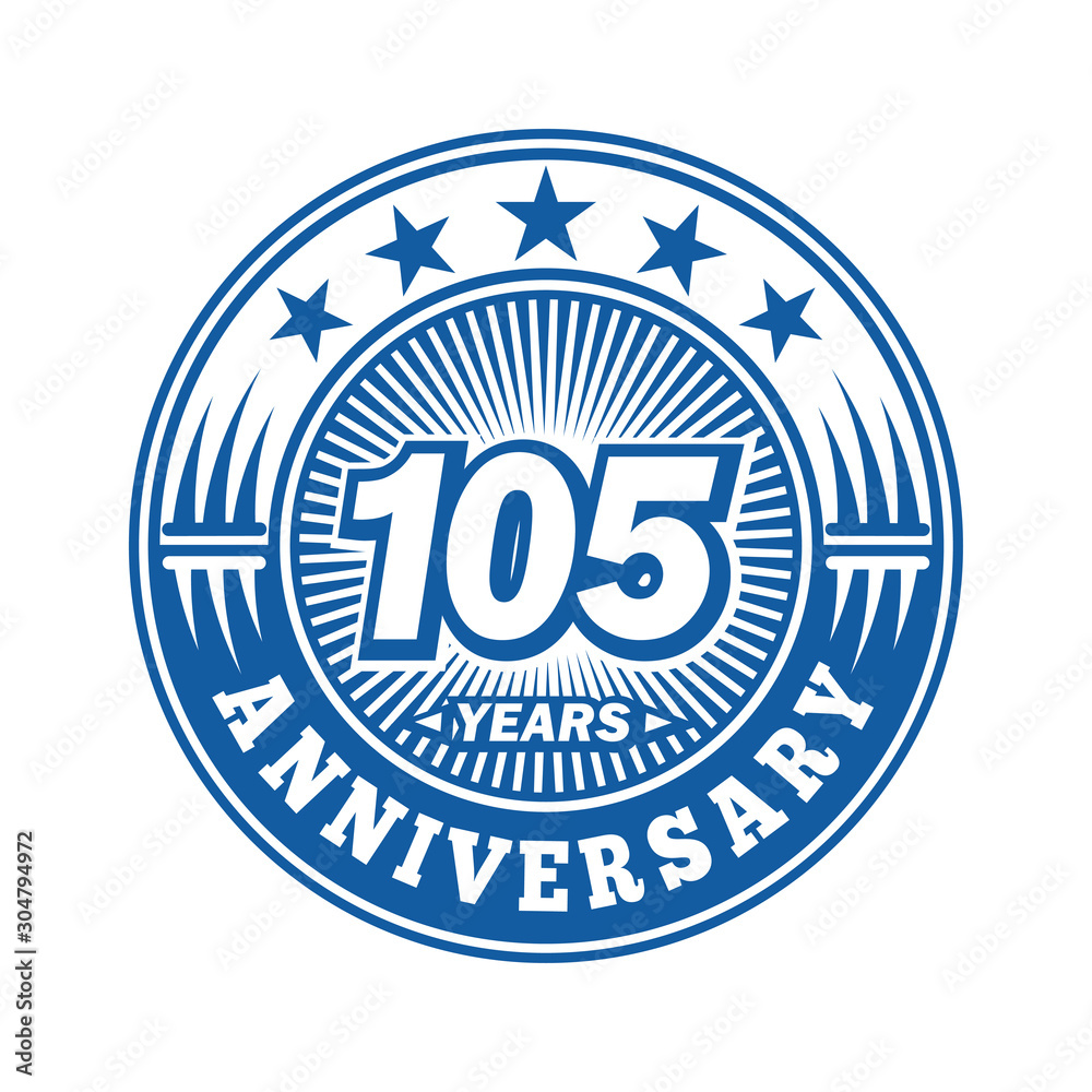 105 years logo. One hundred and five years anniversary celebration logo design. Vector and illustration.
