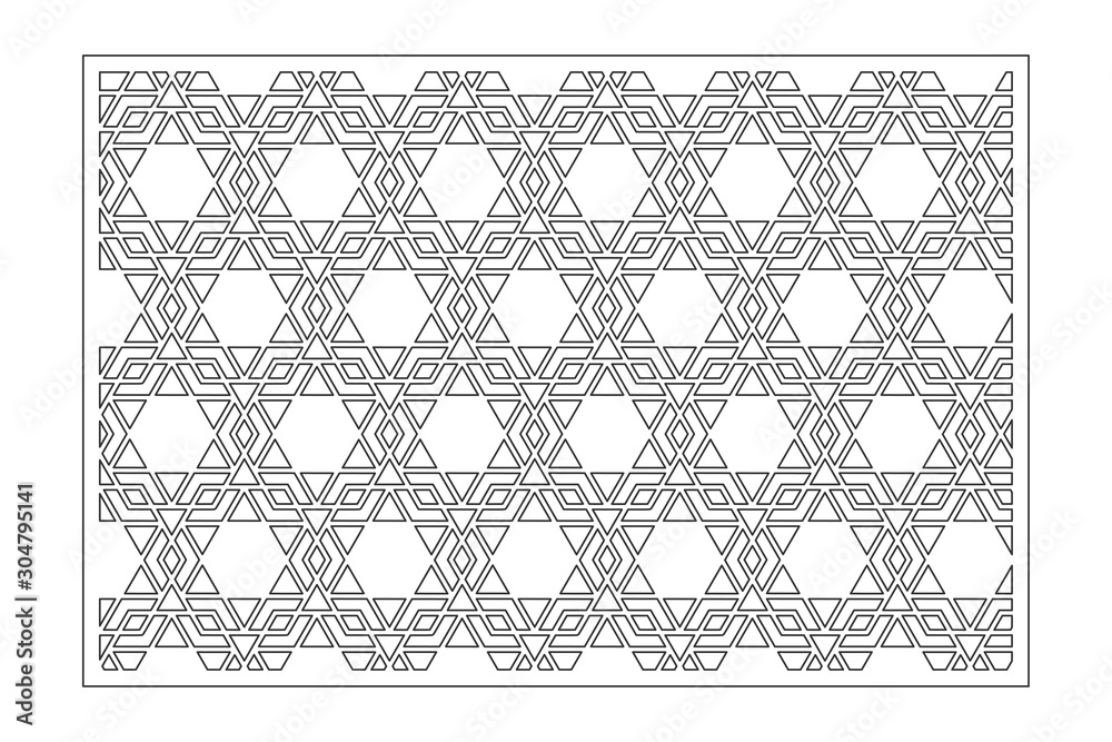Decorative card for cutting. Arabic geometric mosaic pattern. Laser cut. Ratio 3:2. Vector illustration. Decorative card for cutting. Arabic geometric mosaic pattern. Laser cut. Ratio 3:2. Vector illustration.