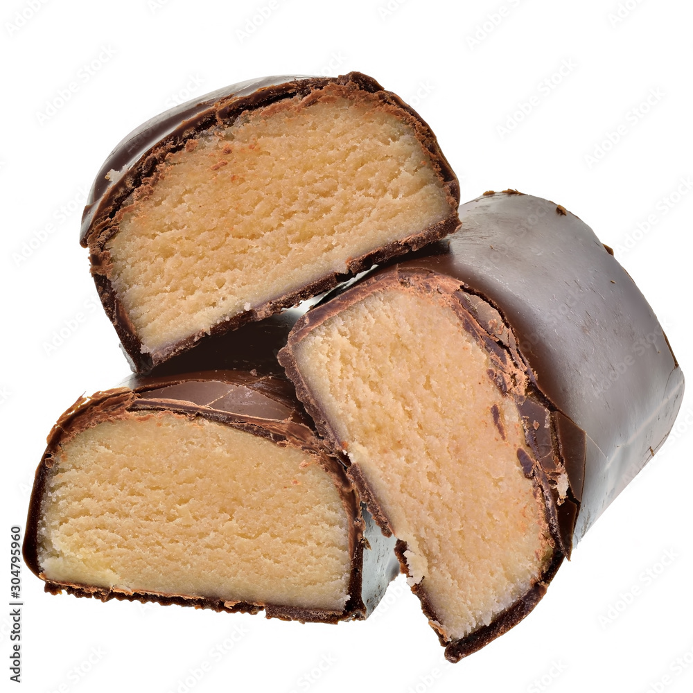 Chocolate marzipan bar isolated