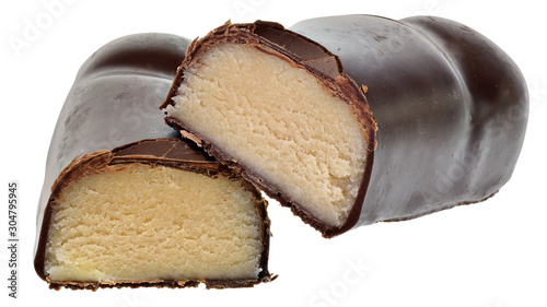 Chocolate marzipan bar isolated