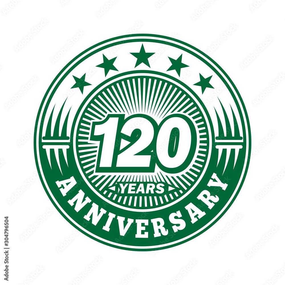 120 years logo. One hundred and twenty years anniversary celebration logo design. Vector and illustration.